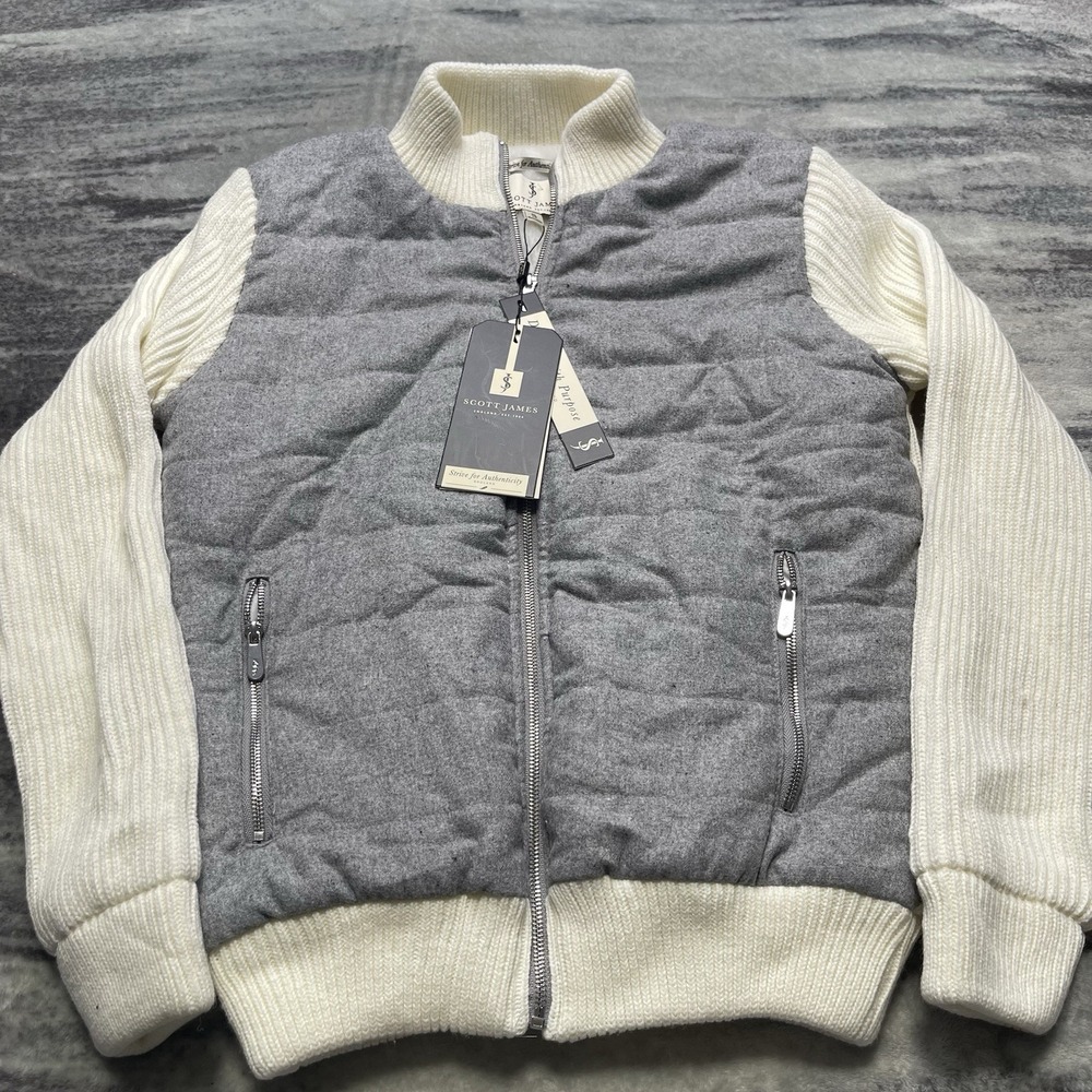 Scott James Men's Small Gray/White Full‎ Zip Fleece Sweater Jacket Pockets NWT